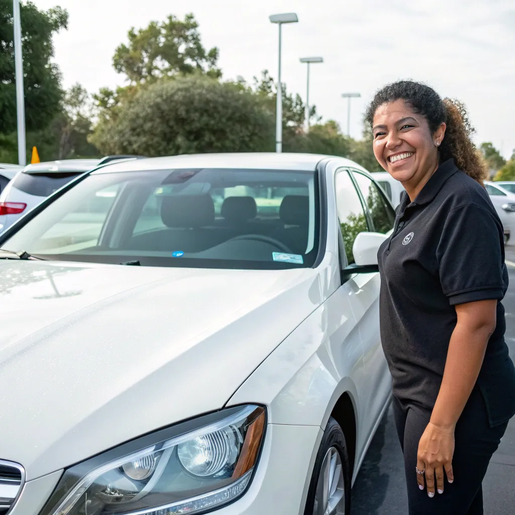 A happy customer with a clean car