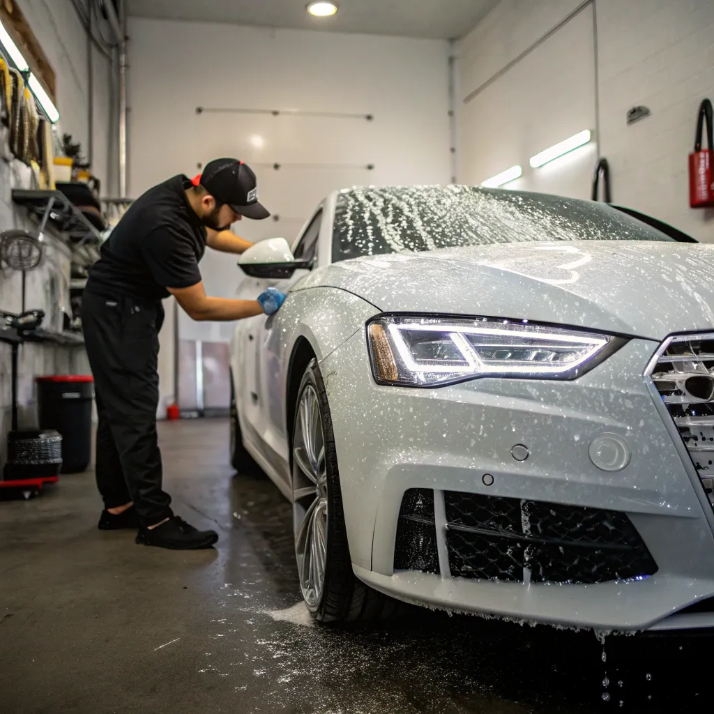 A car being washed and polished